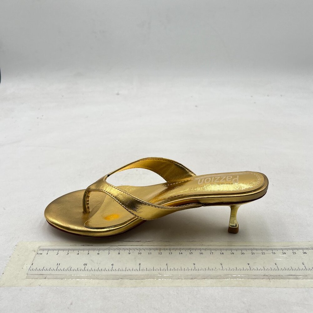 Pazzion Gold Open Toe Kitten Heels Flip Flop Slip On Low Heel Thong Sandal